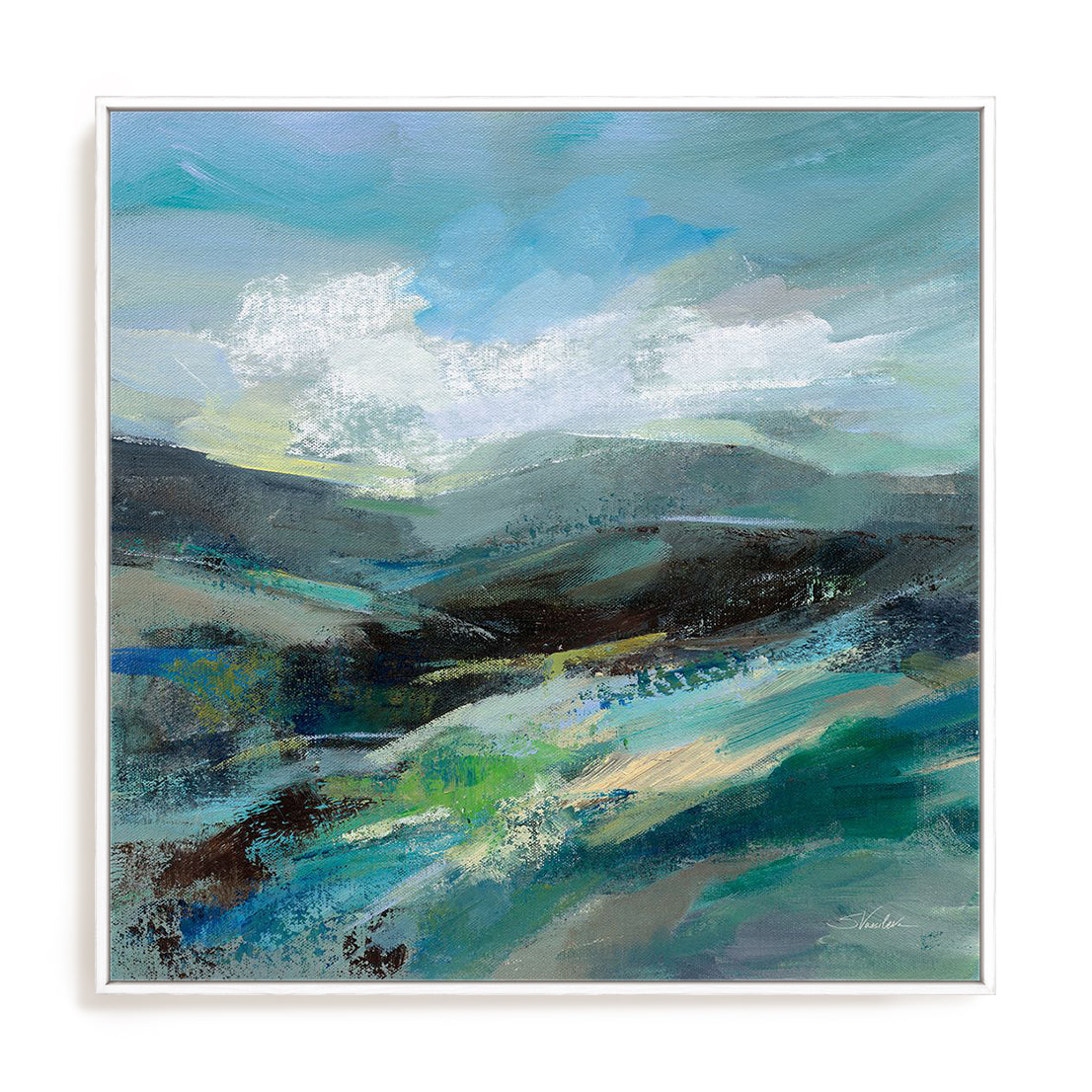 Turquoise Slopes II Art in Stretched Canvas, Framed Print Under Glass, and Gallery Wrapped Shadow Box Canvas