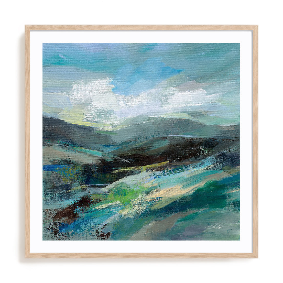 Turquoise Slopes II Art in Stretched Canvas, Framed Print Under Glass, and Gallery Wrapped Shadow Box Canvas