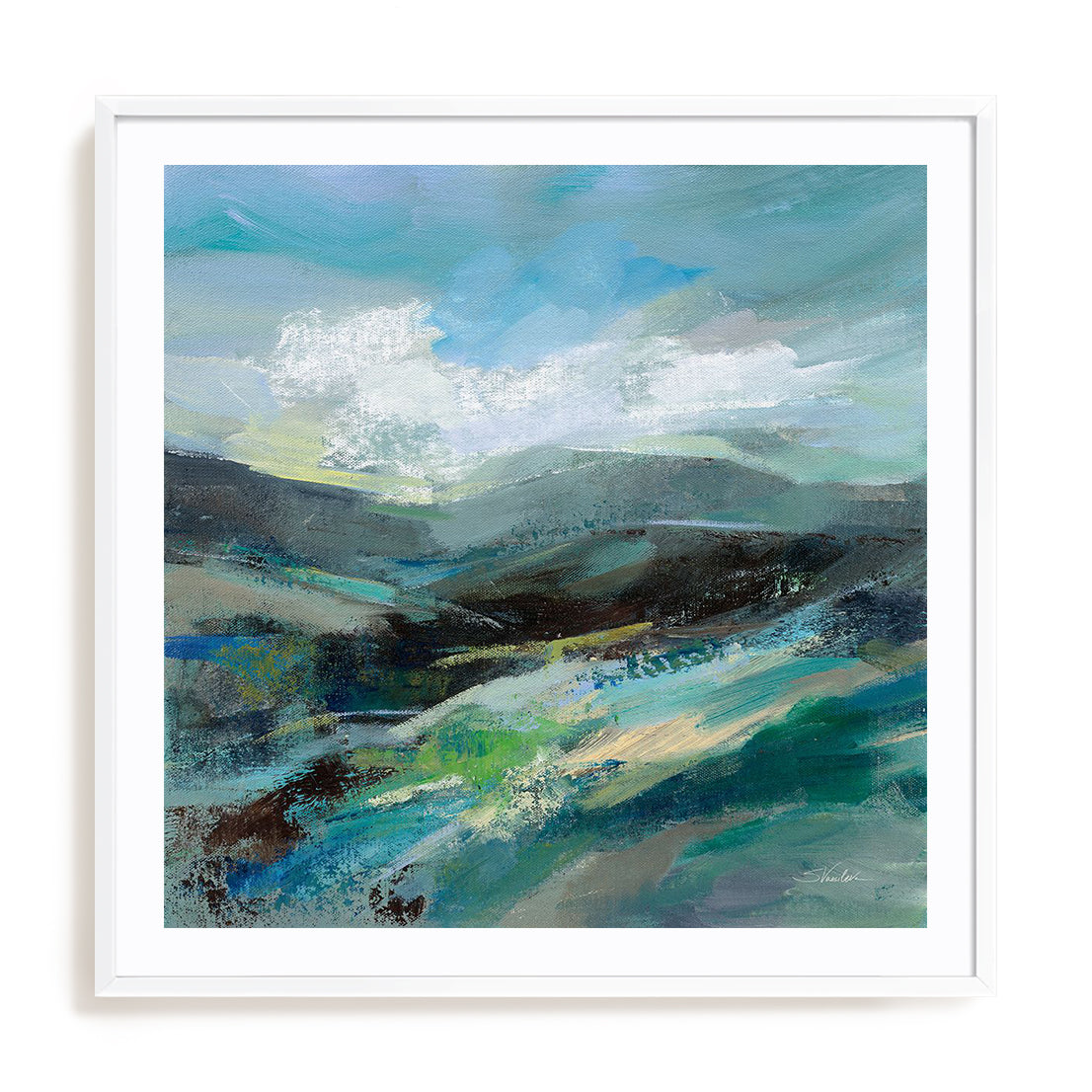 Turquoise Slopes II Art in Stretched Canvas, Framed Print Under Glass, and Gallery Wrapped Shadow Box Canvas