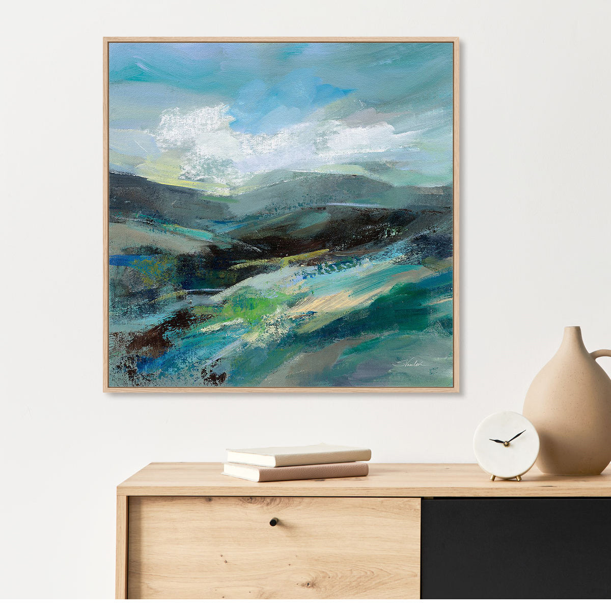 Turquoise Slopes II Art in Stretched Canvas, Framed Print Under Glass, and Gallery Wrapped Shadow Box Canvas