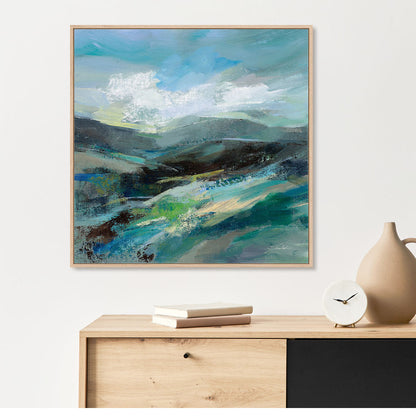 Turquoise Slopes II Art in Stretched Canvas, Framed Print Under Glass, and Gallery Wrapped Shadow Box Canvas