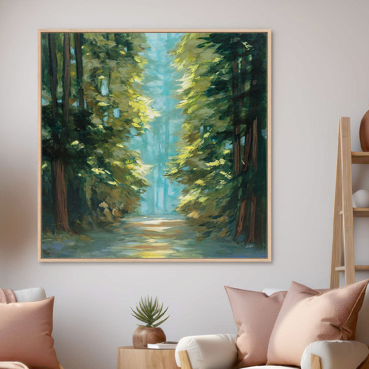 Sunlit Forest Art in Stretched Canvas, Framed Print Under Glass, and Gallery Wrapped Shadow Box Canvas