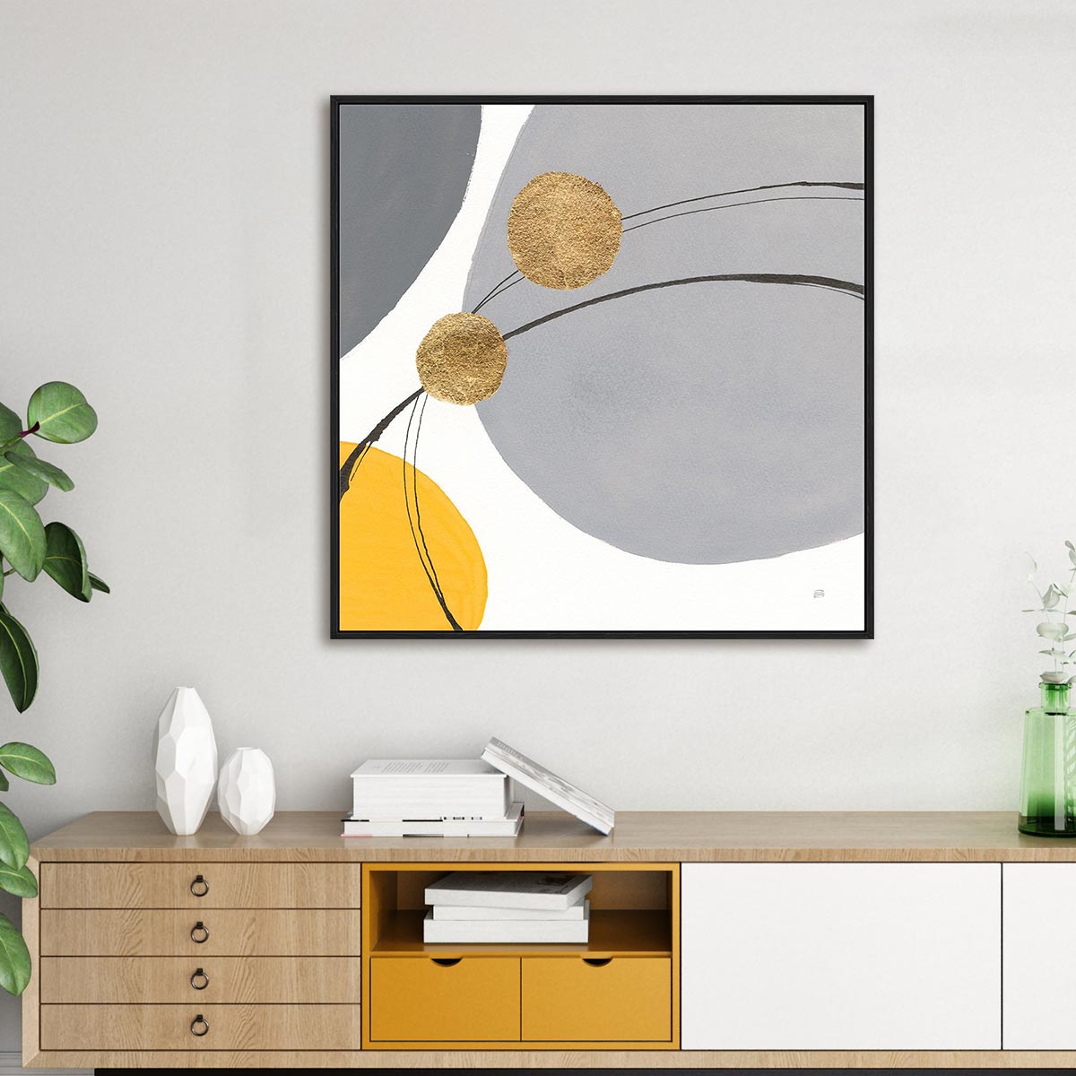 Golden Orbs I Framed Wall Art for Living Room, Bedroom, Hallways and Kitchen Spaces