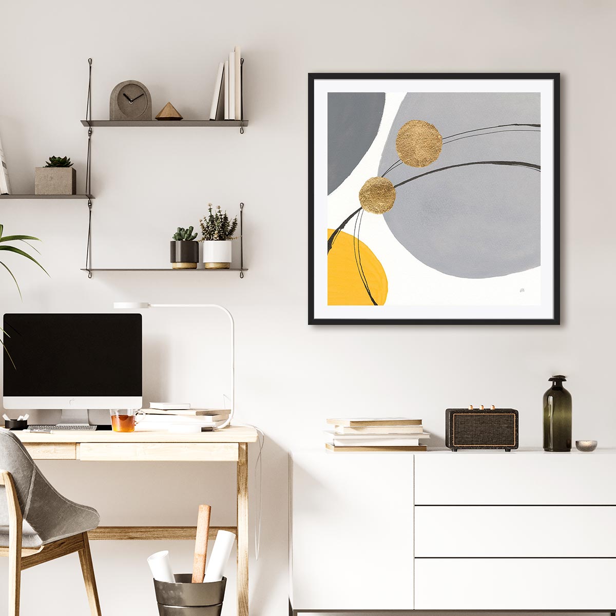 Golden Orbs I Framed Wall Art for Living Room, Bedroom, Hallways and Kitchen Spaces