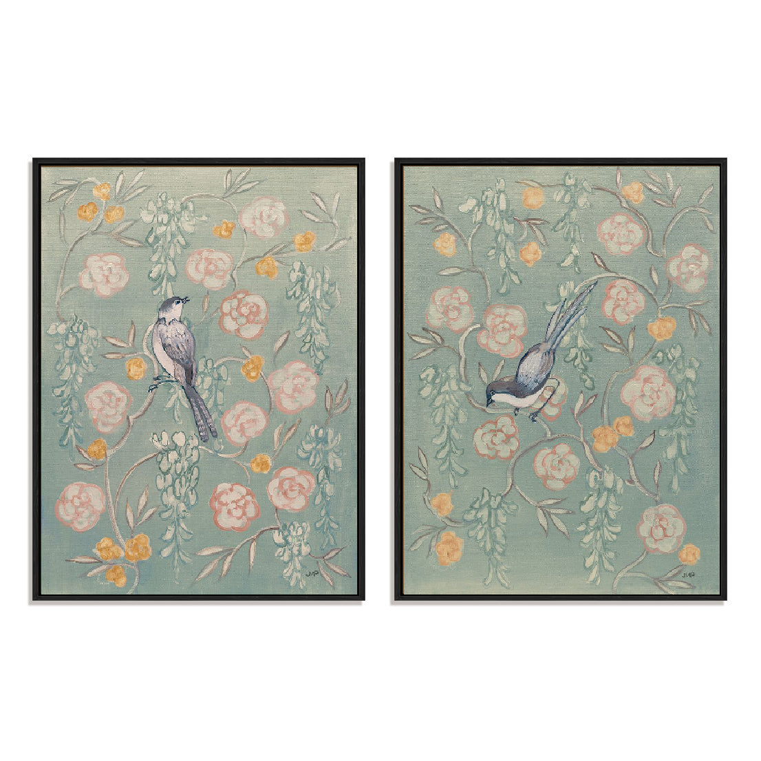 Heirloom Chinoiserie Bird Pastel I and II Wall Art