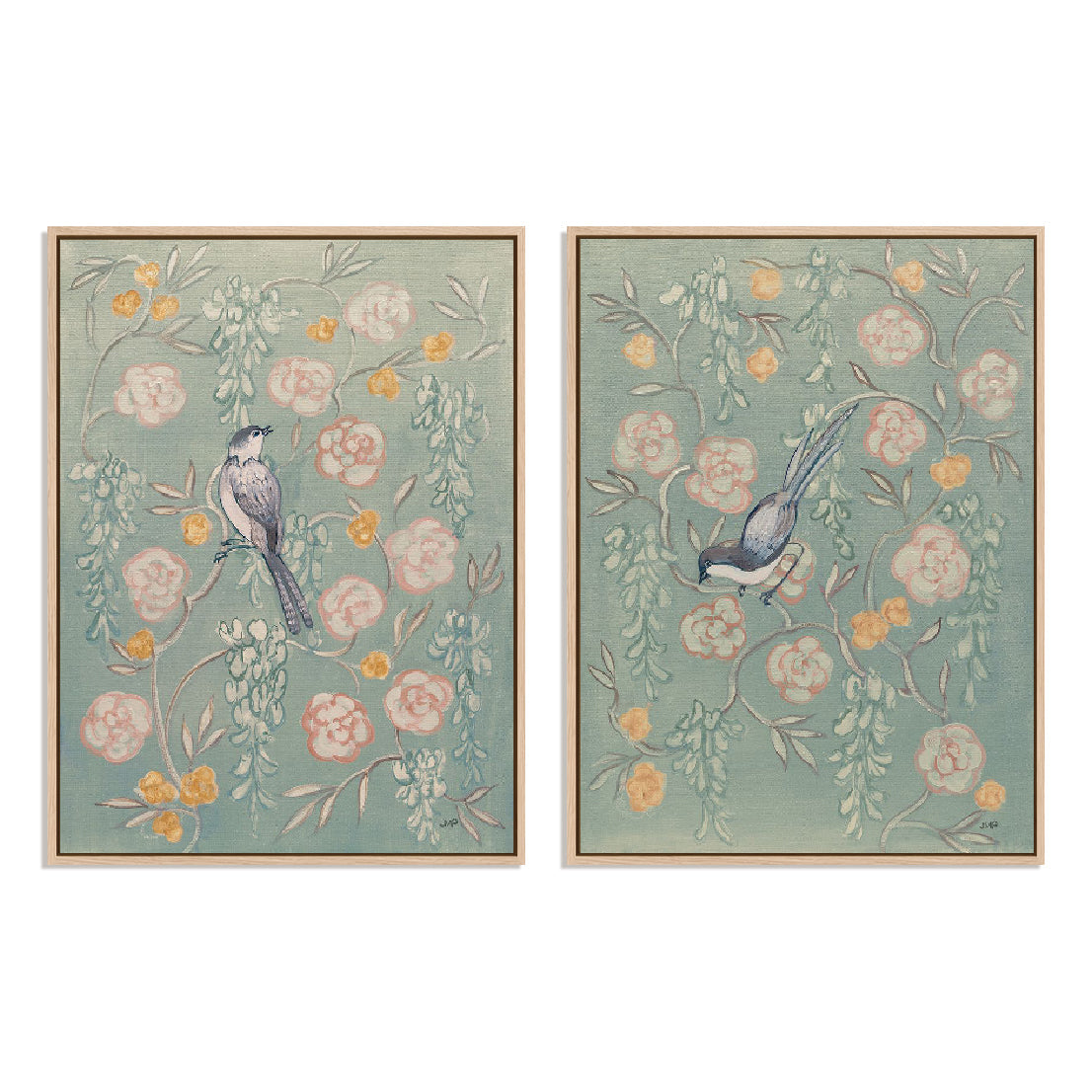 Heirloom Chinoiserie Bird Pastel I and II Wall Art