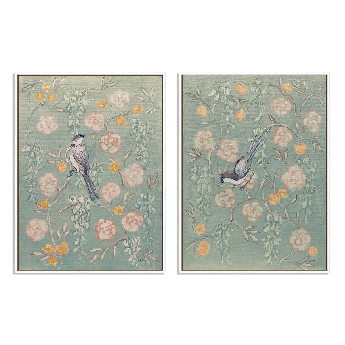 Heirloom Chinoiserie Bird Pastel I and II Wall Art