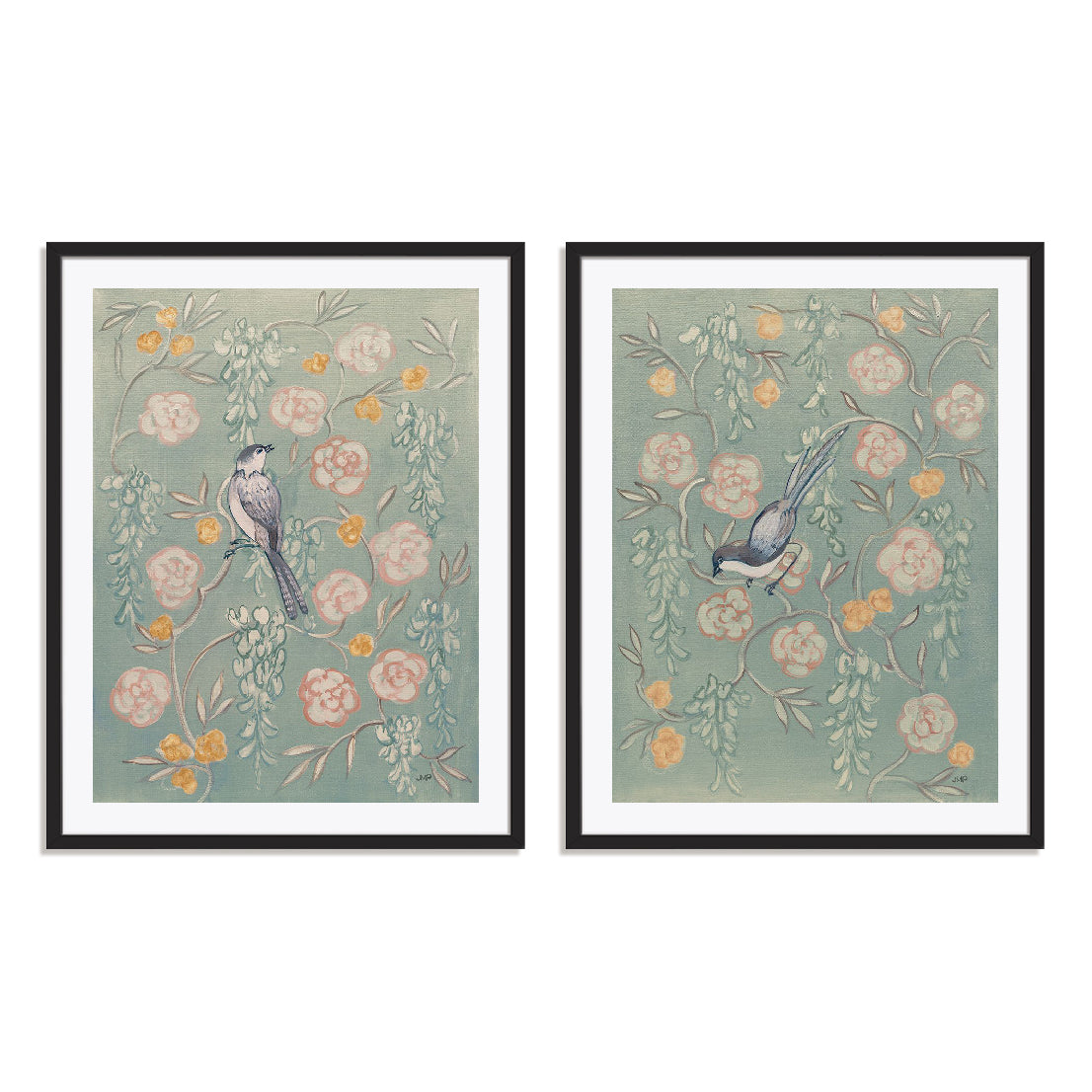 Heirloom Chinoiserie Bird Pastel I and II Wall Art