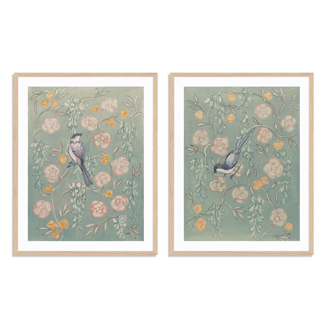 Heirloom Chinoiserie Bird Pastel I and II Wall Art