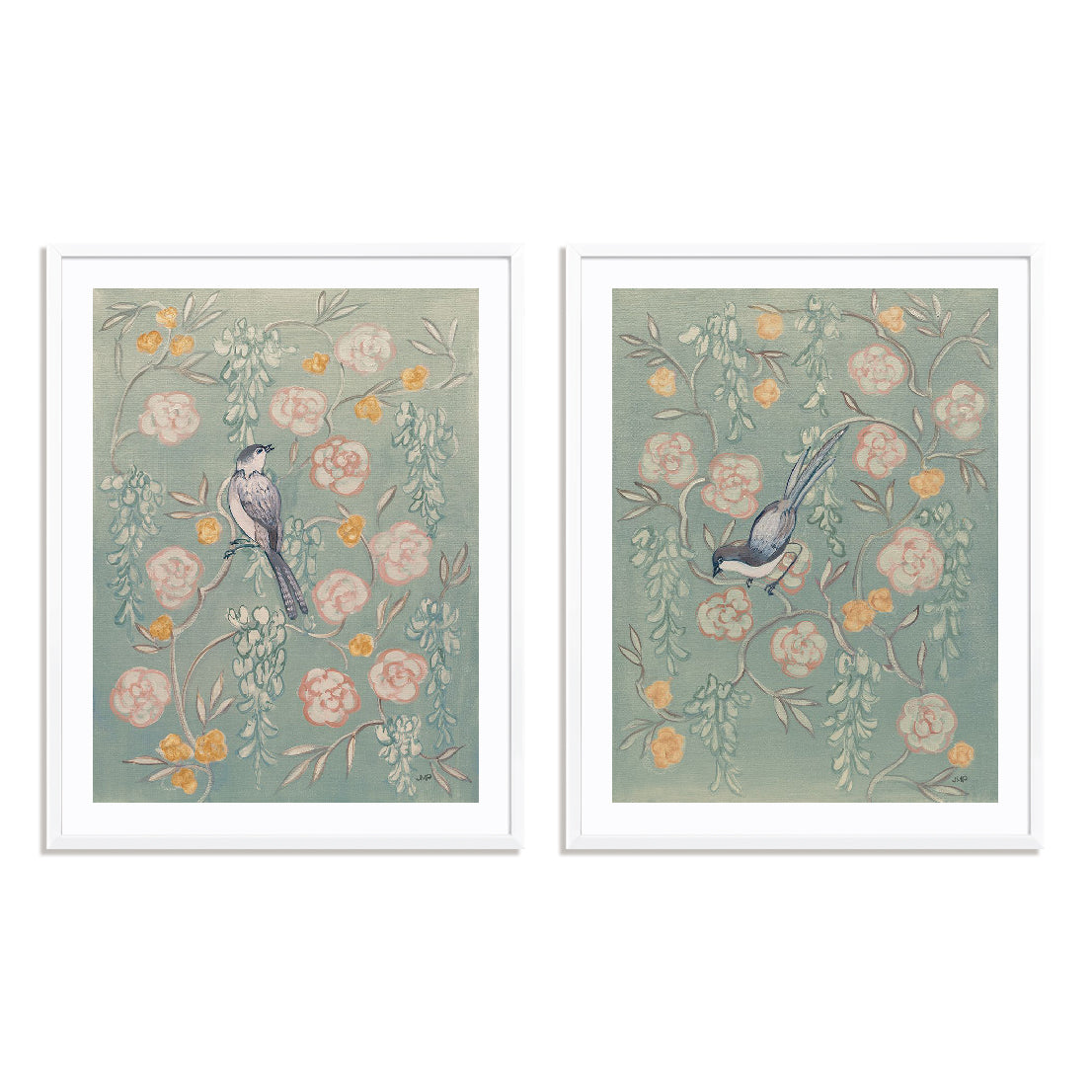 Heirloom Chinoiserie Bird Pastel I and II Wall Art