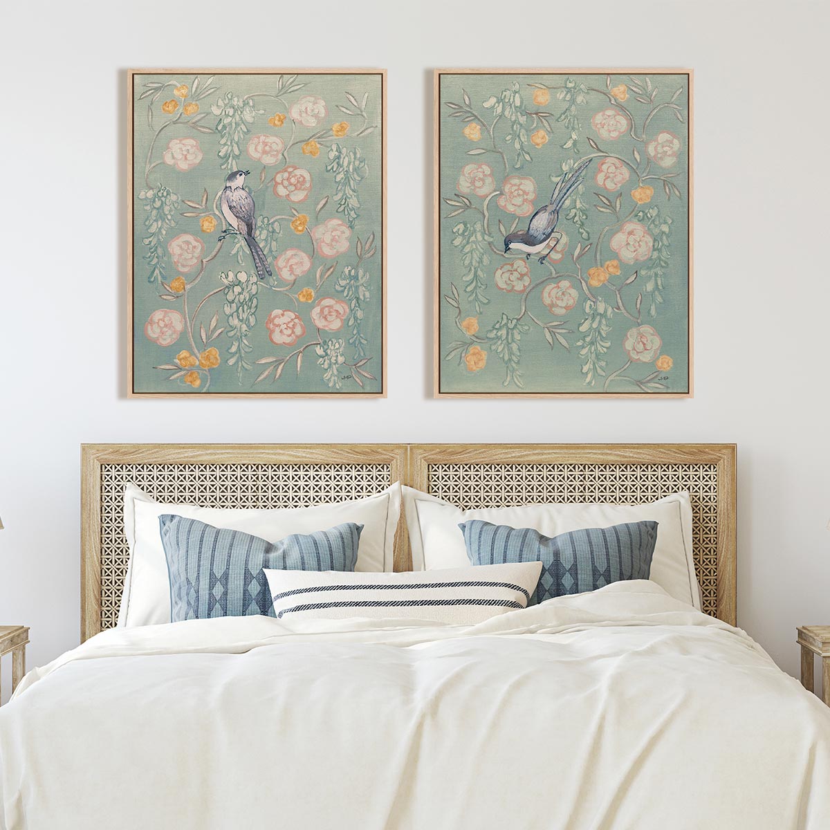 Heirloom Chinoiserie Bird Pastel I and II Wall Art