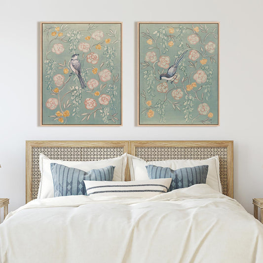 Heirloom Chinoiserie Bird Pastel I and II Wall Art