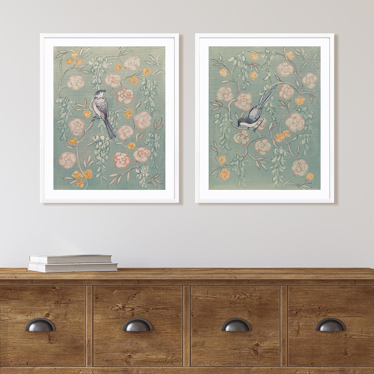 Heirloom Chinoiserie Bird Pastel I and II Wall Art