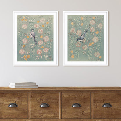 Heirloom Chinoiserie Bird Pastel I and II Wall Art