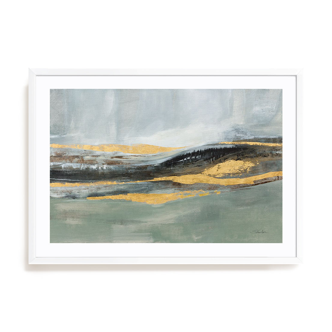 Sparkling Snow Green Art in Stretched Canvas, Framed Print Under Glass, and Gallery Wrapped Shadow Box Canvas