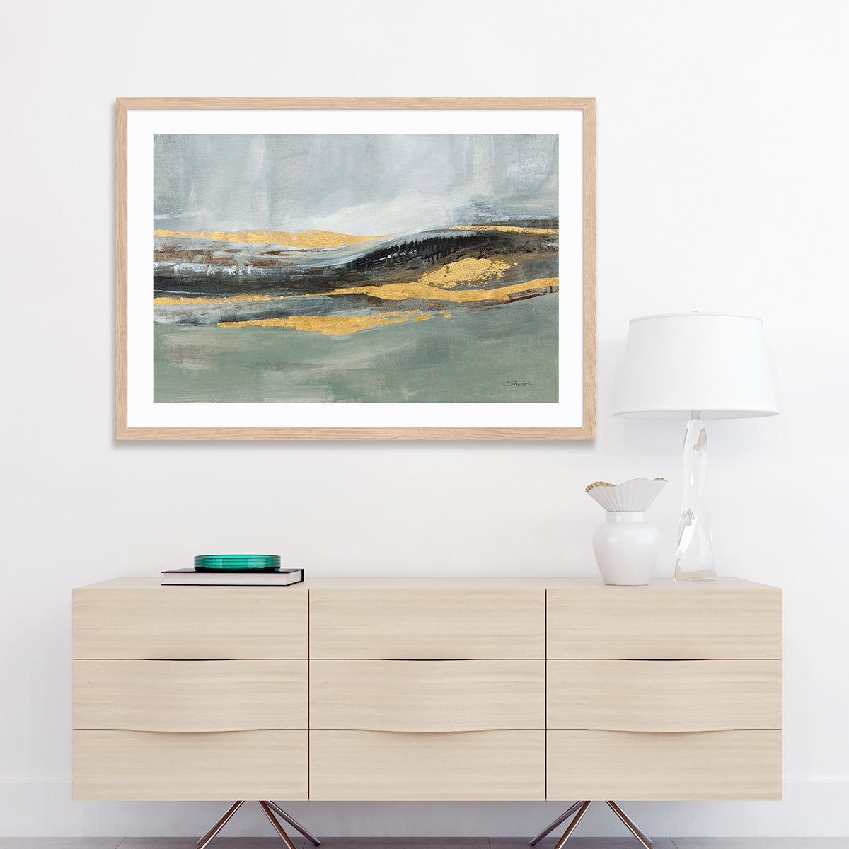 Sparkling Snow Green Art in Stretched Canvas, Framed Print Under Glass, and Gallery Wrapped Shadow Box Canvas