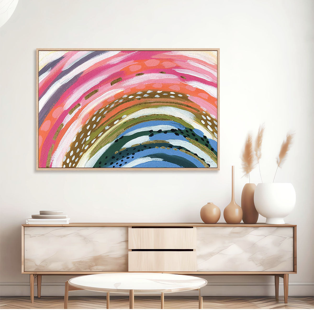 Rainbow Splash Art in Stretched Canvas, Framed Print Under Glass, and Gallery Wrapped Shadow Box Canvas