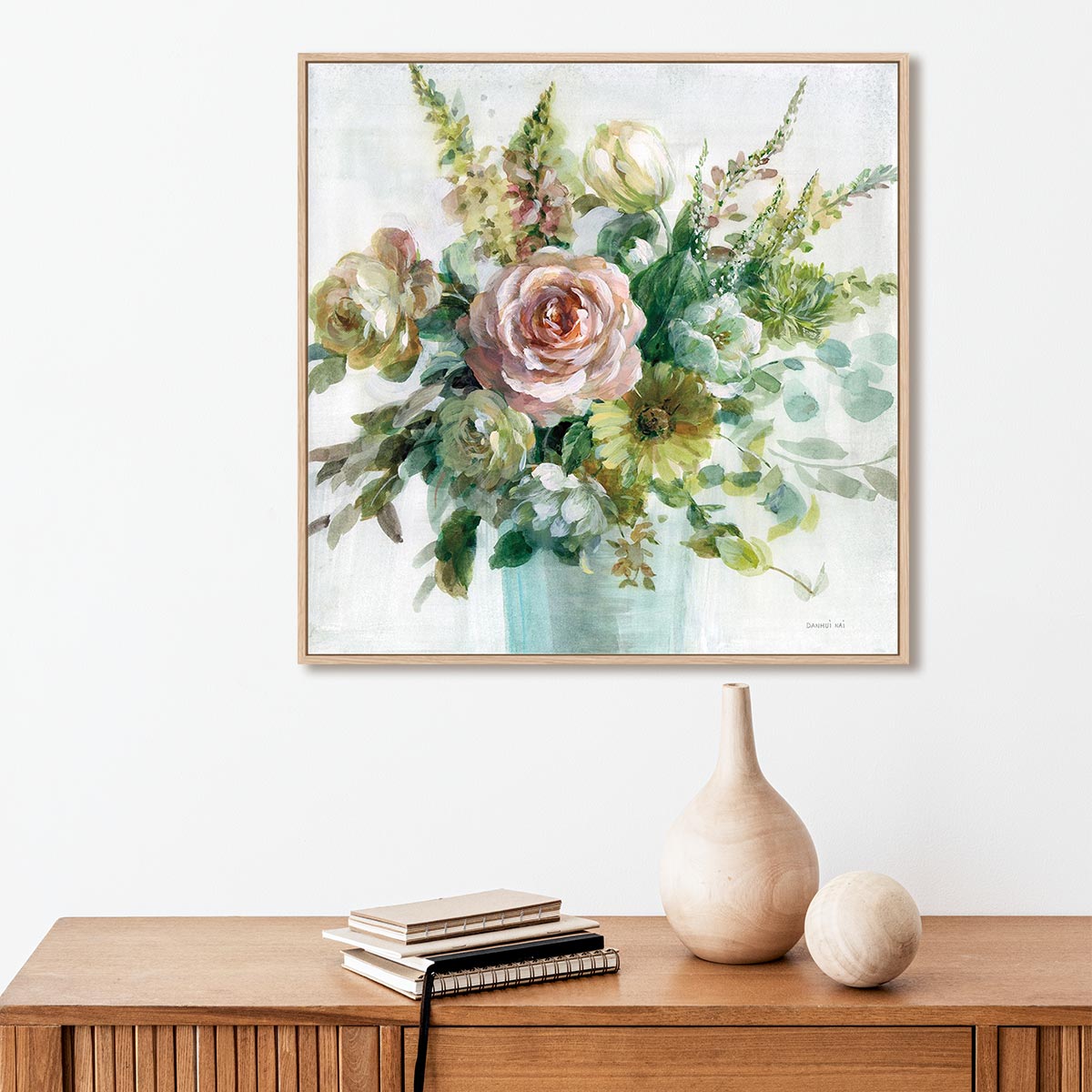 Sage and Peach Flowers II Wall Art