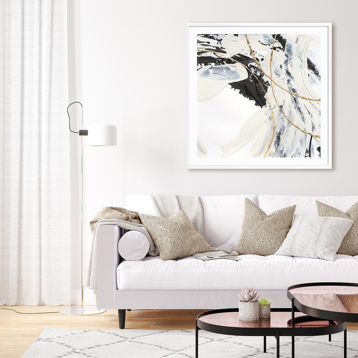 Gold and Cream I Framed Wall Art for Living Room, Bedroom, Hallways and Kitchen Spaces